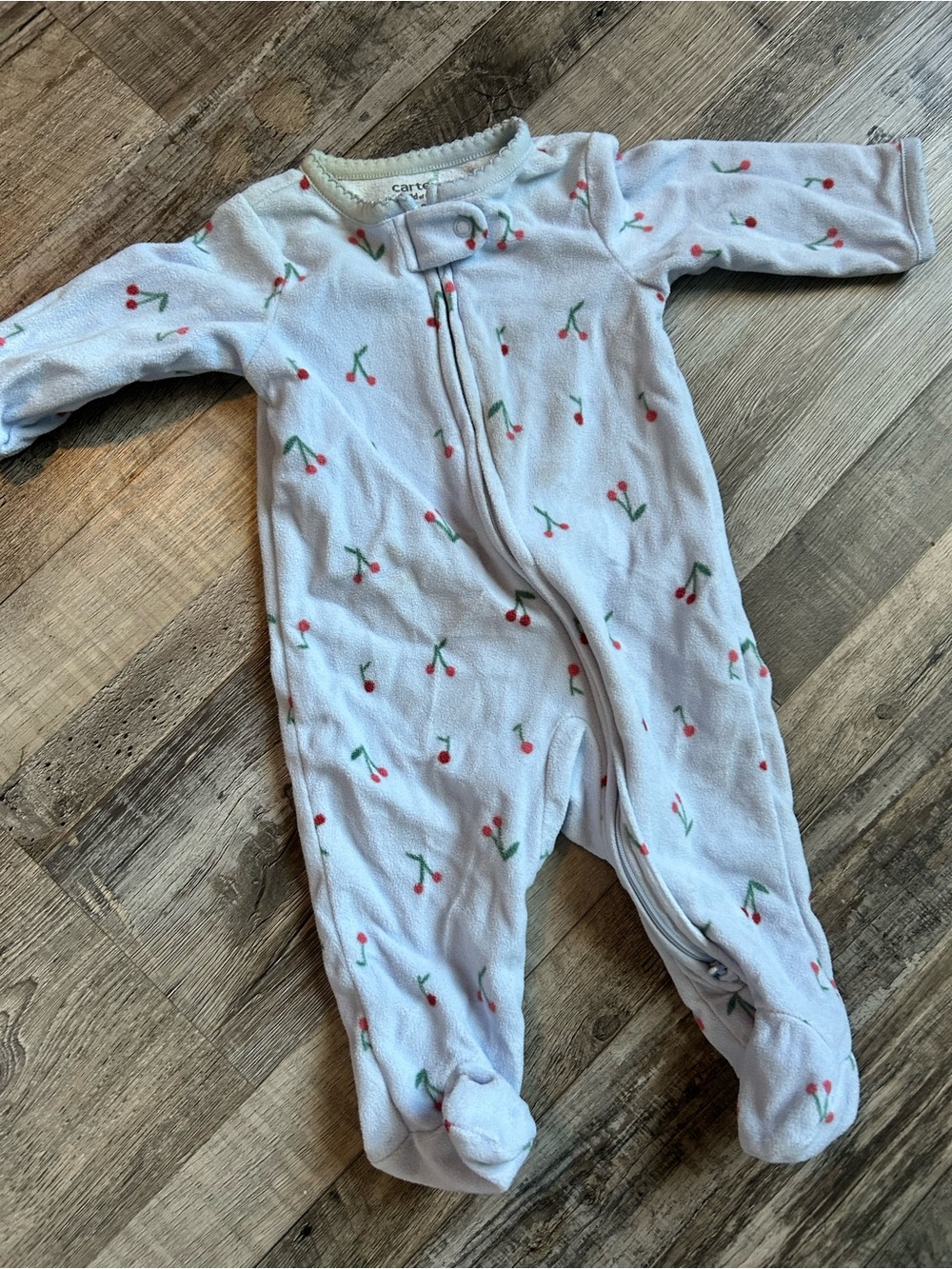 Carter's Light Blue Fleece Footed One-Piece with Cherry Print